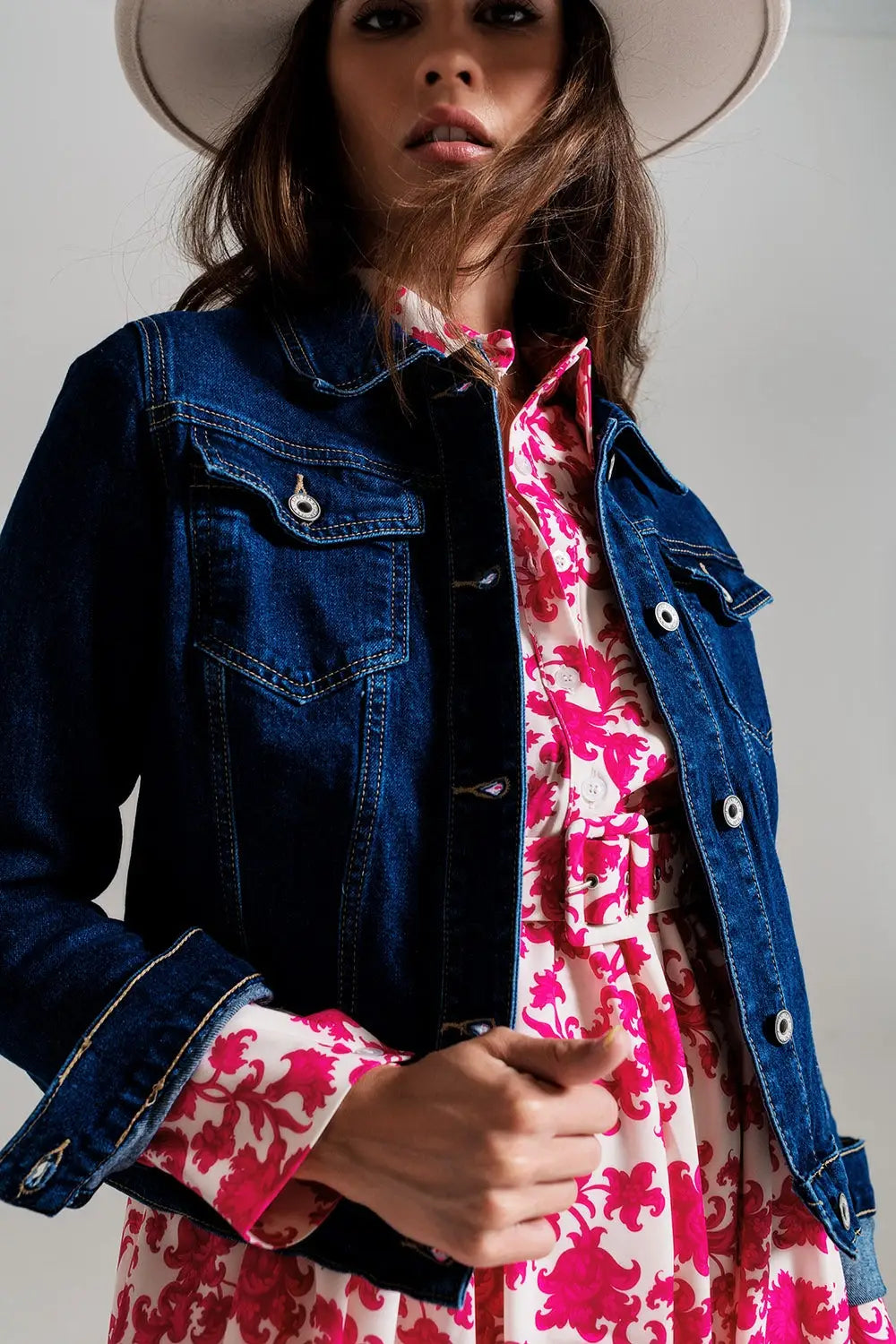 Basic Stretch Denim Jacket in Dark Wash - Jackets