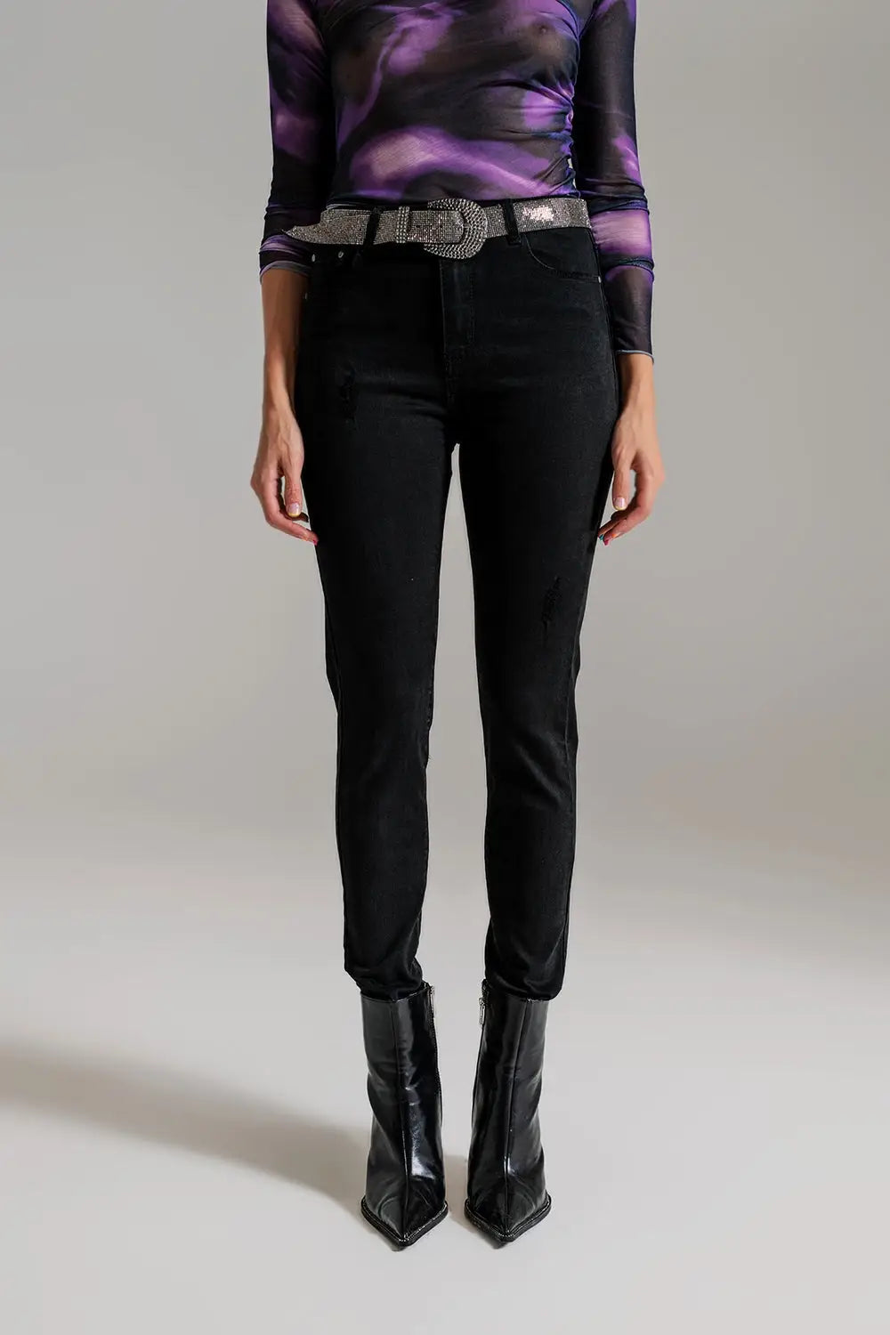 High waisted skinny jeans Distressed At The Hem in Black - Colored Jeans