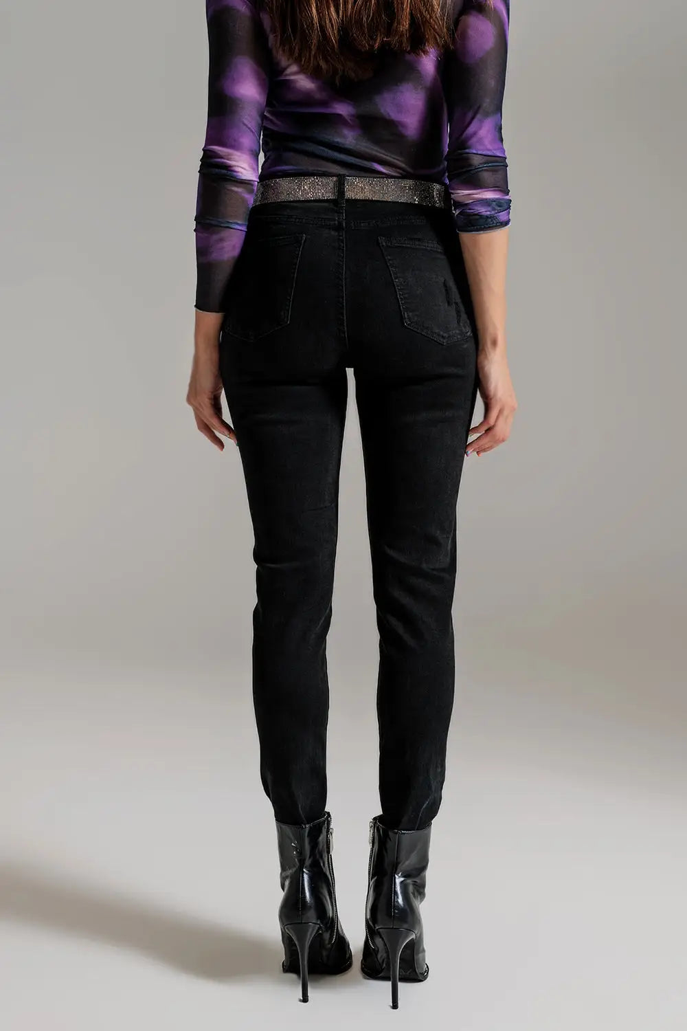 High waisted skinny jeans Distressed At The Hem in Black - Colored Jeans