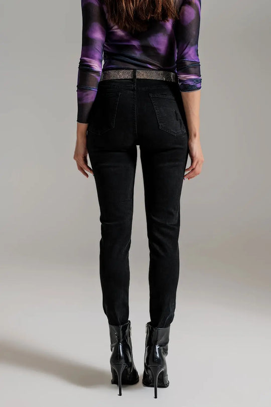 High waisted skinny jeans Distressed At The Hem in Black - Colored Jeans