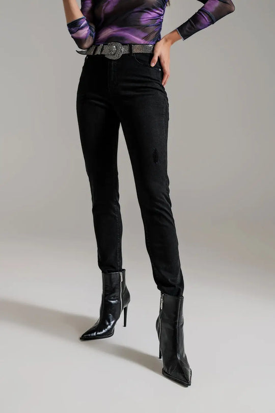 High waisted skinny jeans Distressed At The Hem in Black - Colored Jeans