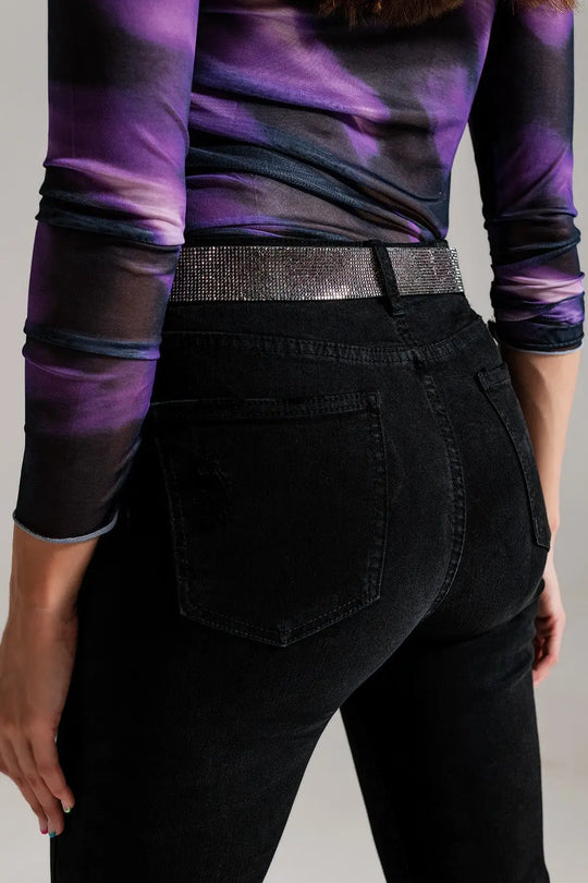 High waisted skinny jeans Distressed At The Hem in Black - Colored Jeans
