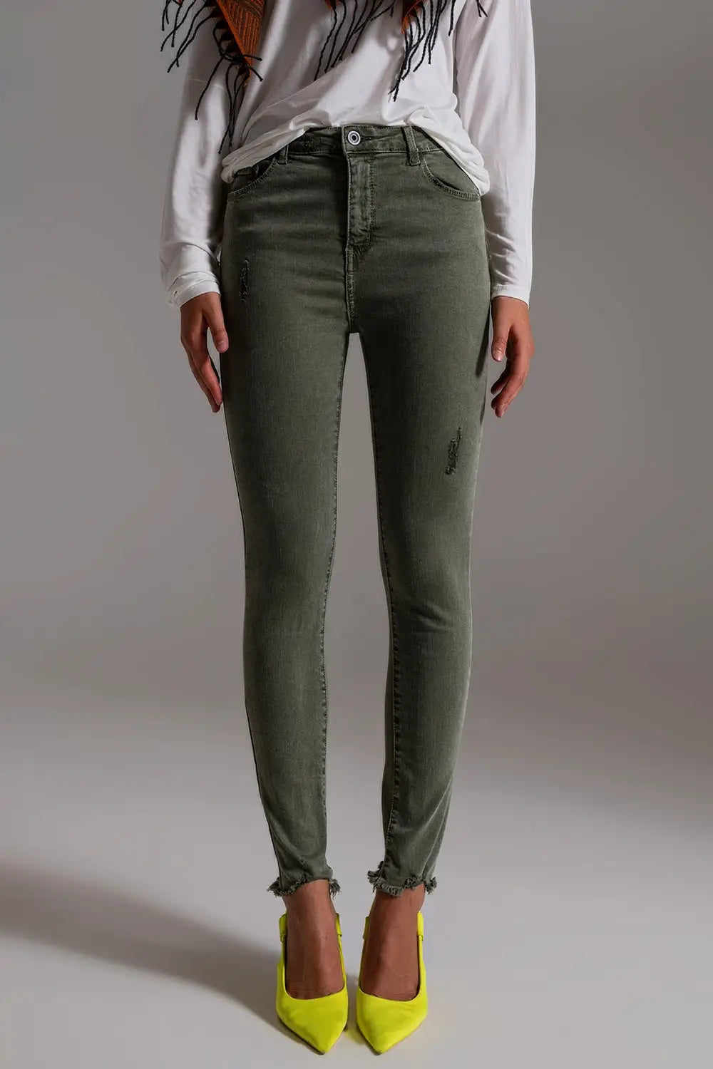 High waisted skinny jeans in khaki - Colored Jeans