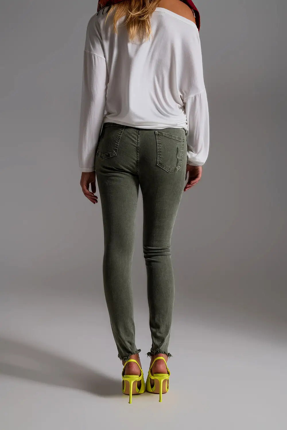 High waisted skinny jeans in khaki - Colored Jeans