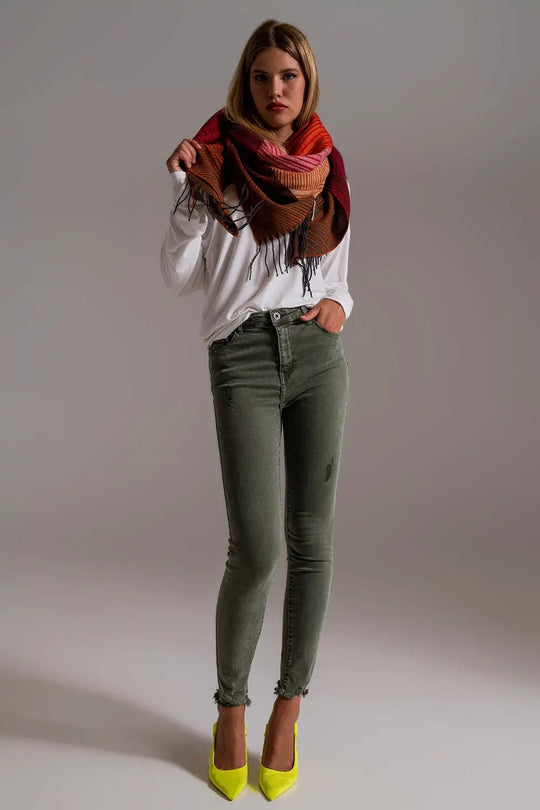 High waisted skinny jeans in khaki - Colored Jeans