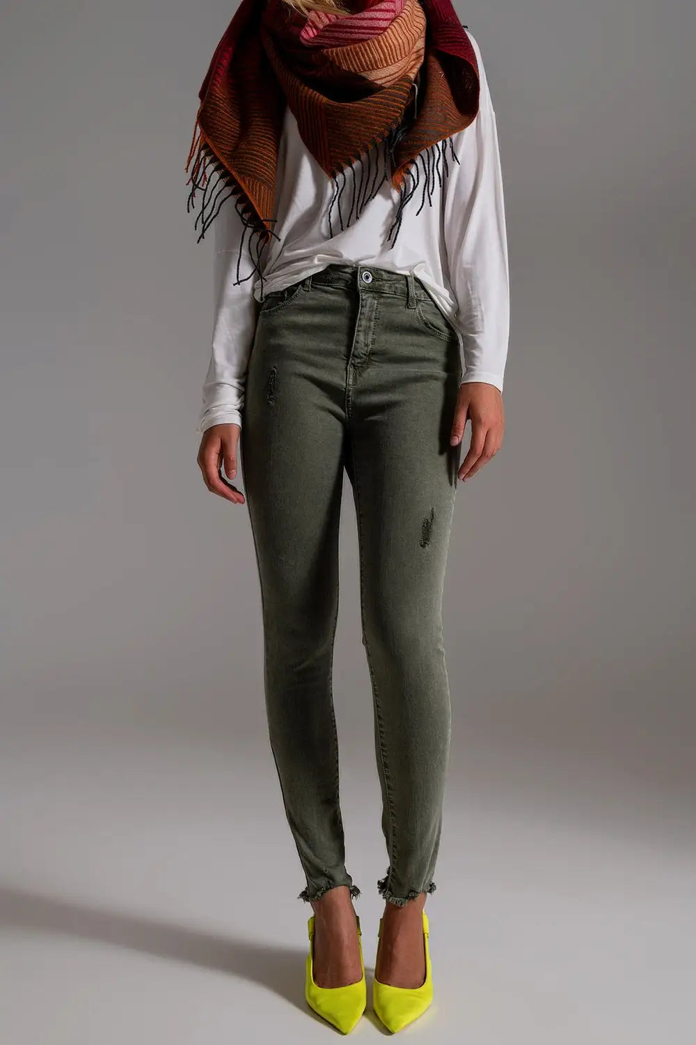 High waisted skinny jeans in khaki - Colored Jeans