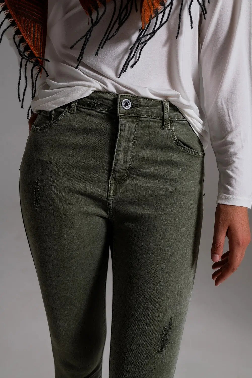 High waisted skinny jeans in khaki - Colored Jeans