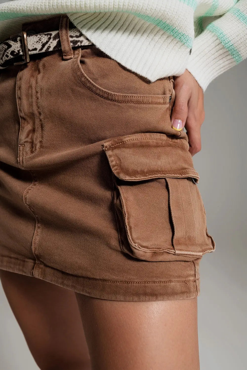 Cargo Mini Skirt in Camel - Skirts
