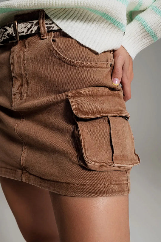 Cargo Mini Skirt in Camel - Skirts