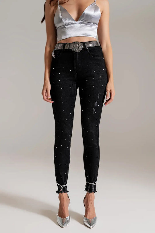 Skinny Jeans With Embellished Details in Black Wash - Colored Jeans