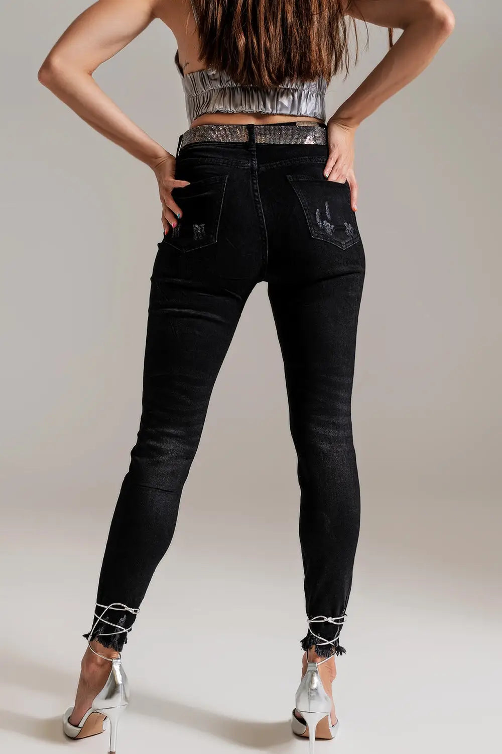 Skinny Jeans With Embellished Details in Black Wash - Colored Jeans