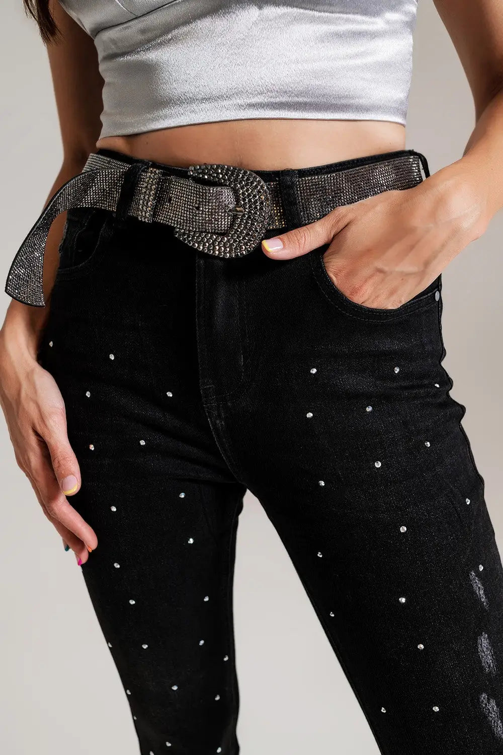 Skinny Jeans With Embellished Details in Black Wash - Colored Jeans