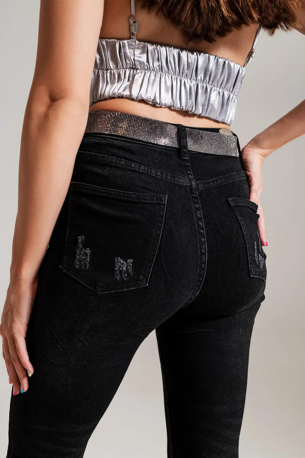 Skinny Jeans With Embellished Details in Black Wash - Colored Jeans