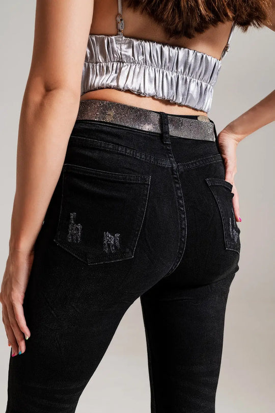Skinny Jeans With Embellished Details in Black Wash - Colored Jeans