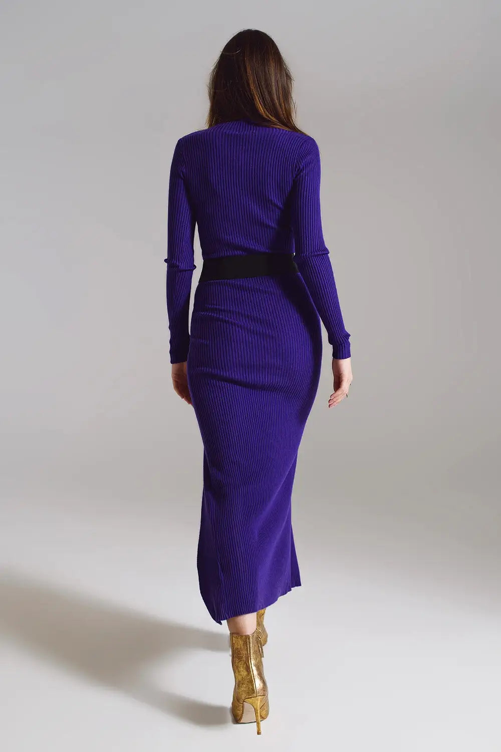 High Neck Maxi Knitted Dress In Purple - PURPLE / ONE - Dresses