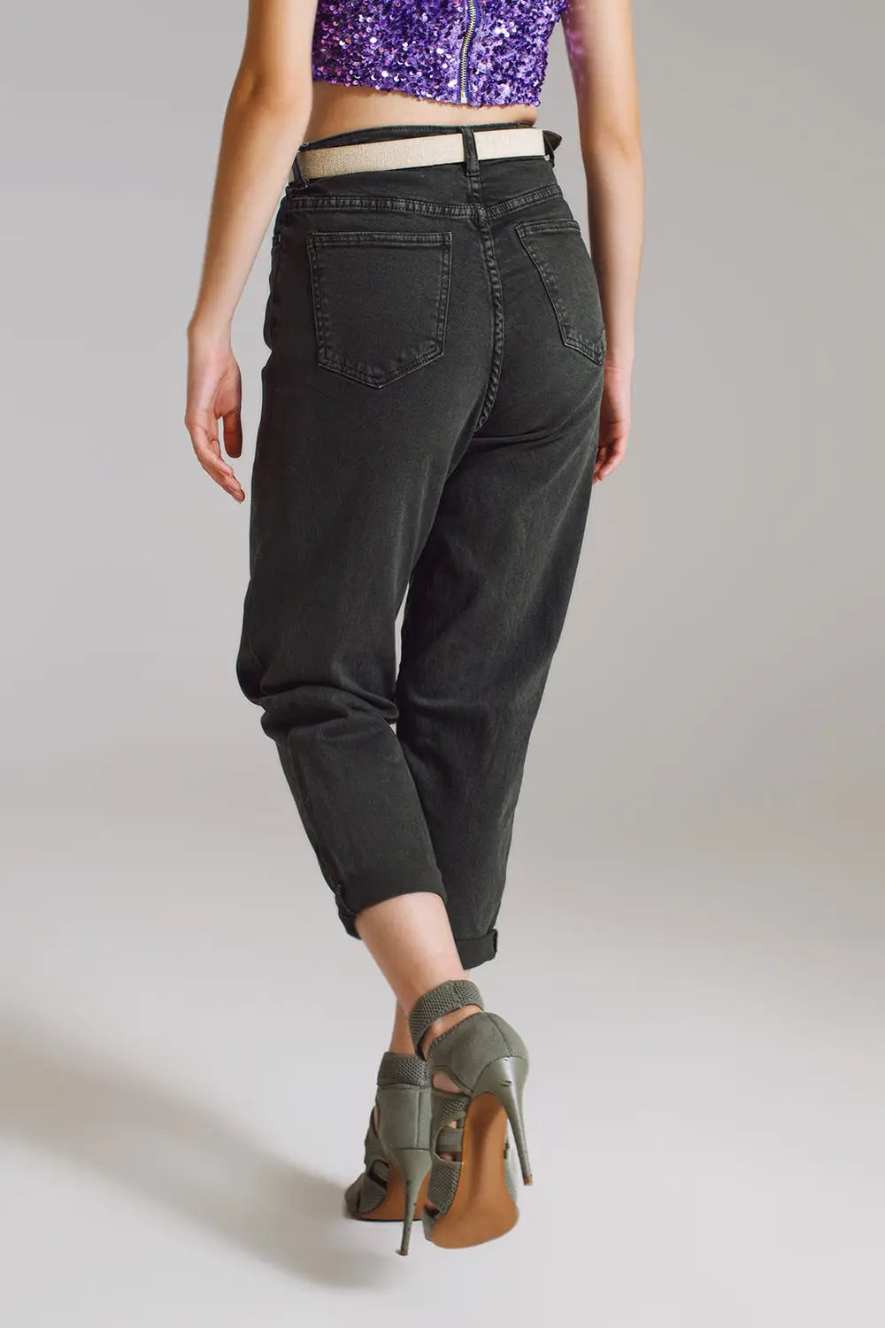 Khaki green relaxed pants with pocket detail at the waist - Colored Jeans