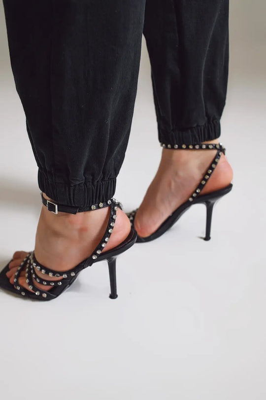 black cargo pants with elasticated waist and hem - Colored Jeans