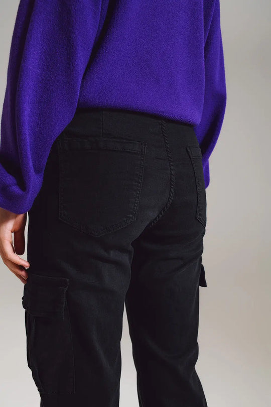 black cargo pants with elasticated waist and hem - Colored Jeans