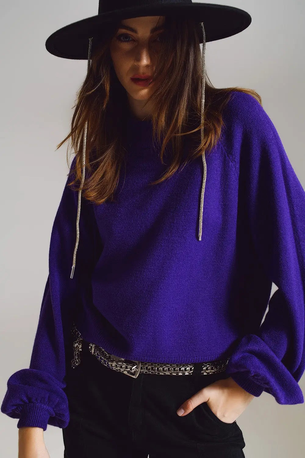 relaxed style purple jumper with balloon sleeves - PURPLE / ONE - Sweaters