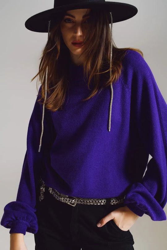relaxed style purple jumper with balloon sleeves - PURPLE / ONE - Sweaters