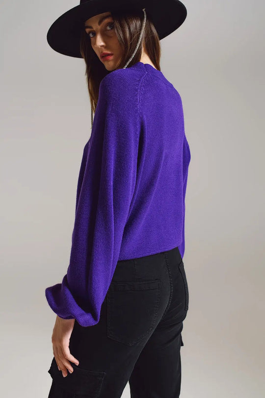 relaxed style purple jumper with balloon sleeves - PURPLE / ONE - Sweaters