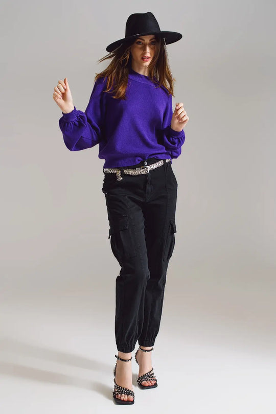 relaxed style purple jumper with balloon sleeves - PURPLE / ONE - Sweaters
