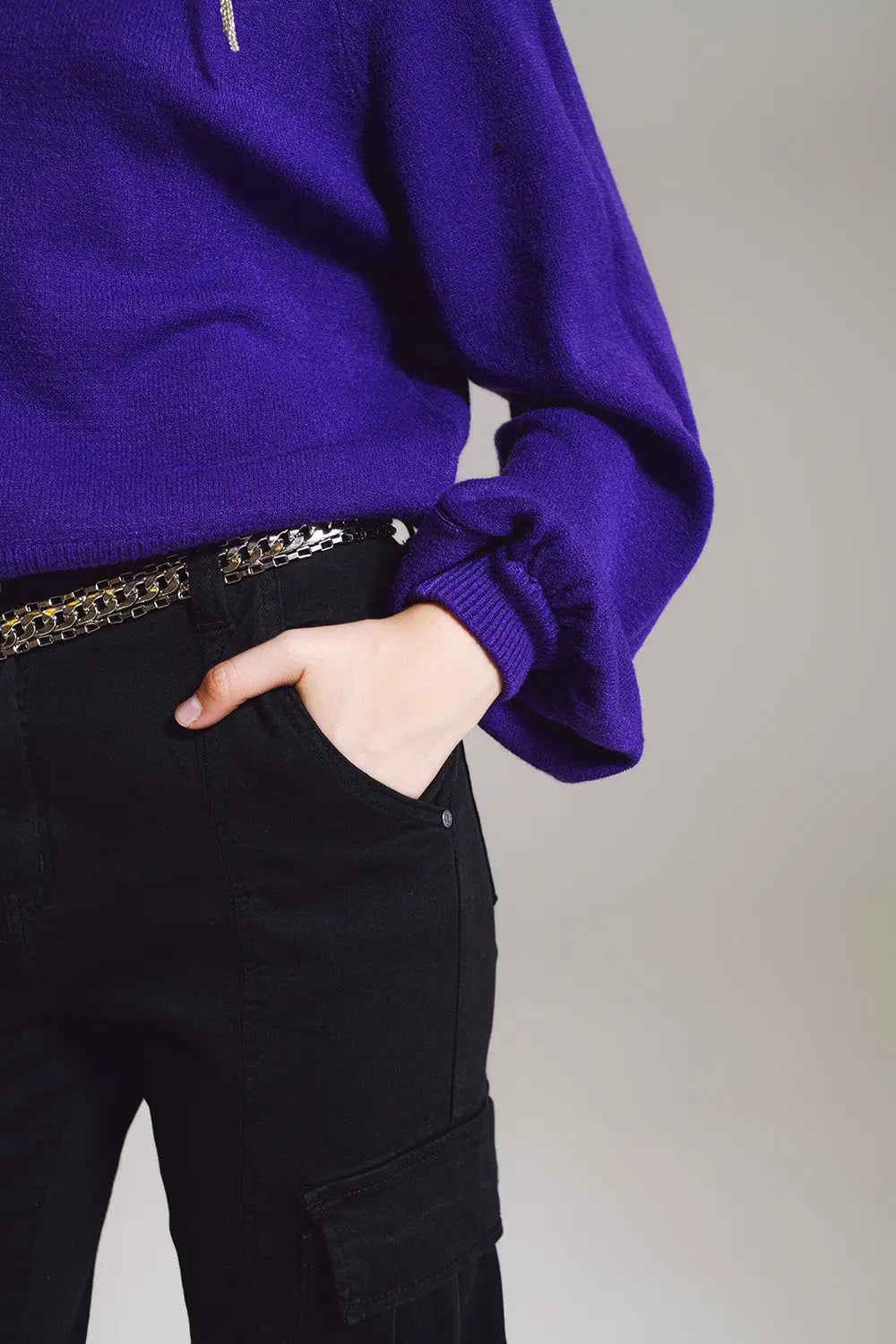 relaxed style purple jumper with balloon sleeves - PURPLE / ONE - Sweaters