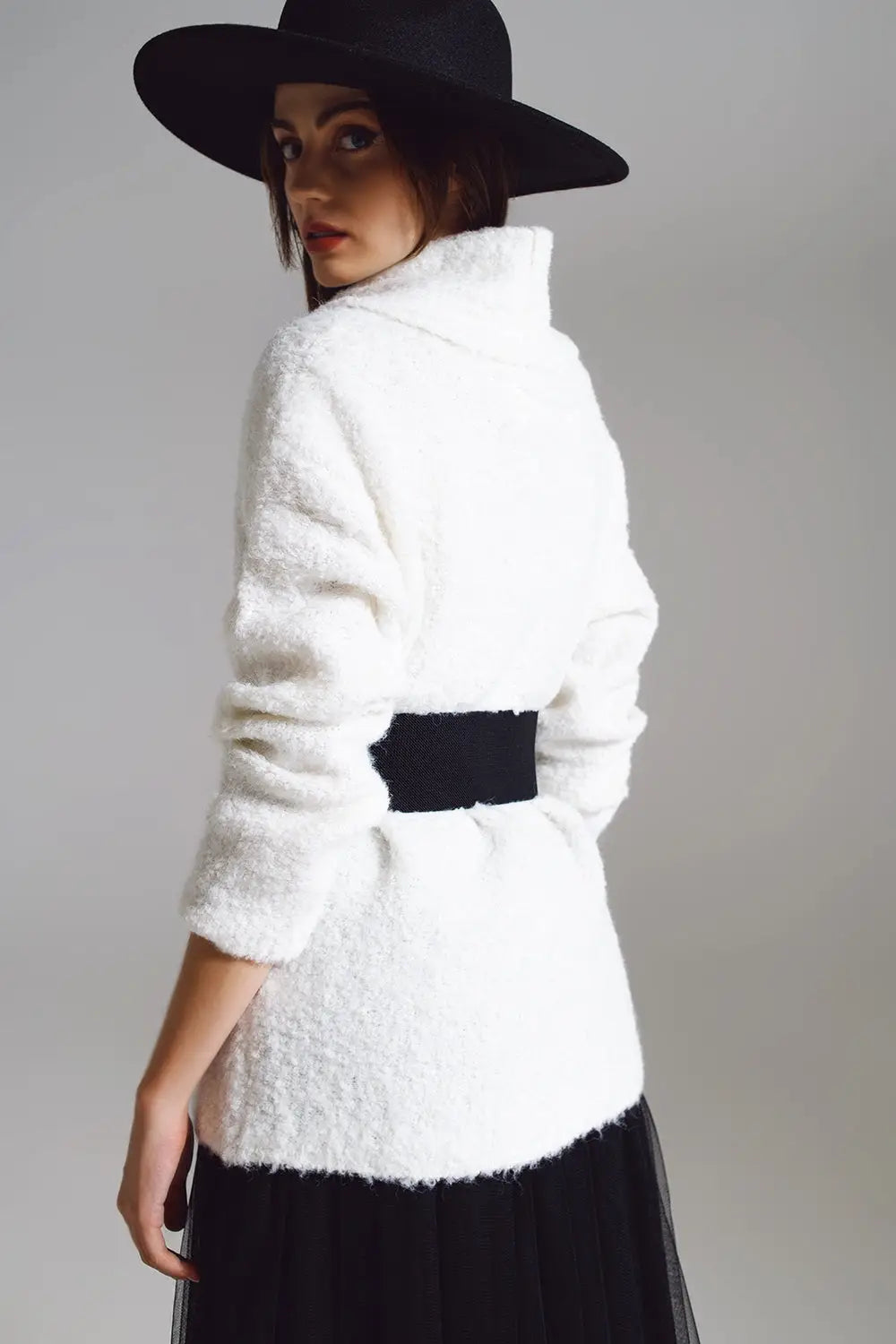 Wide sweater with bardot neck in white - CREAM / ONE - Sweaters