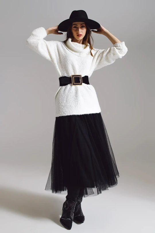 Wide sweater with bardot neck in white - CREAM / ONE - Sweaters