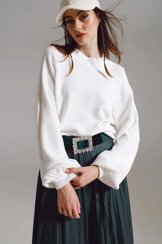 relaxed style white jumper with balloon sleeves - CREAM / ONE - Sweaters