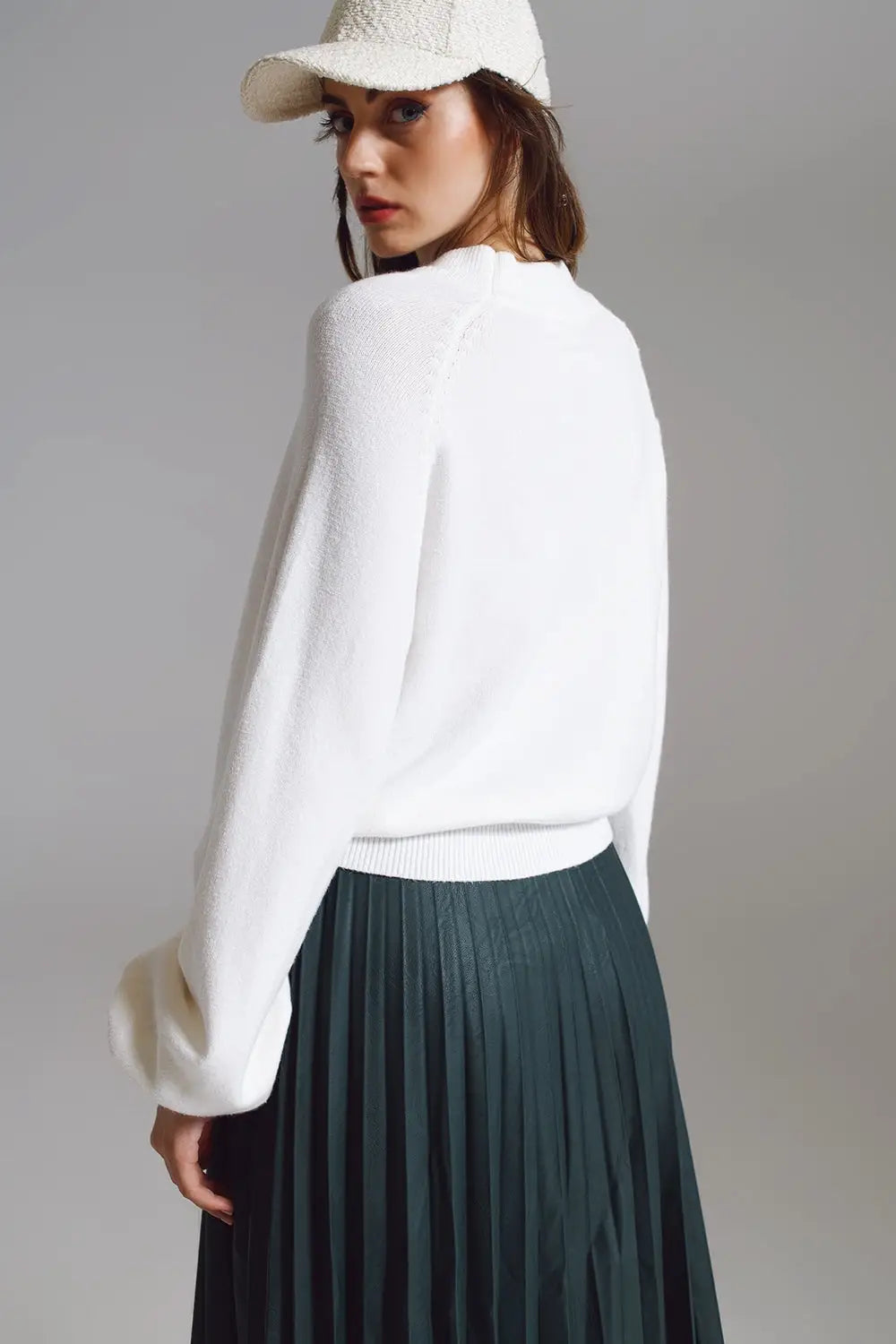 relaxed style white jumper with balloon sleeves - CREAM / ONE - Sweaters