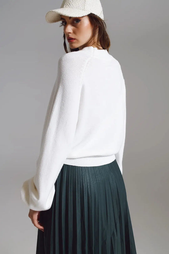 relaxed style white jumper with balloon sleeves - CREAM / ONE - Sweaters
