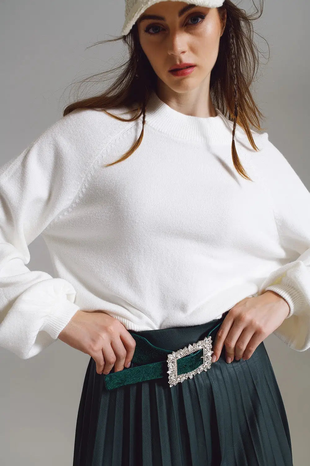 relaxed style white jumper with balloon sleeves - CREAM / ONE - Sweaters