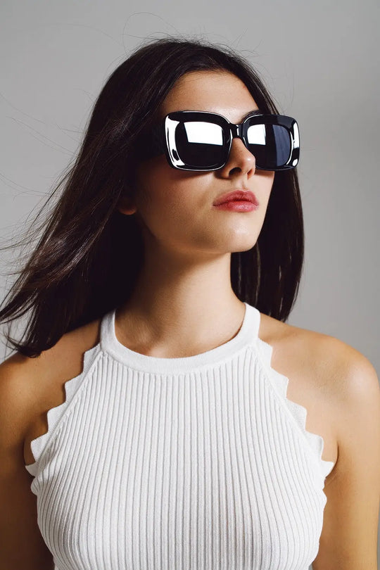 Oversized Oval Sunglasses With Side Detail in Black - BLACK / ONE - Sunglasses