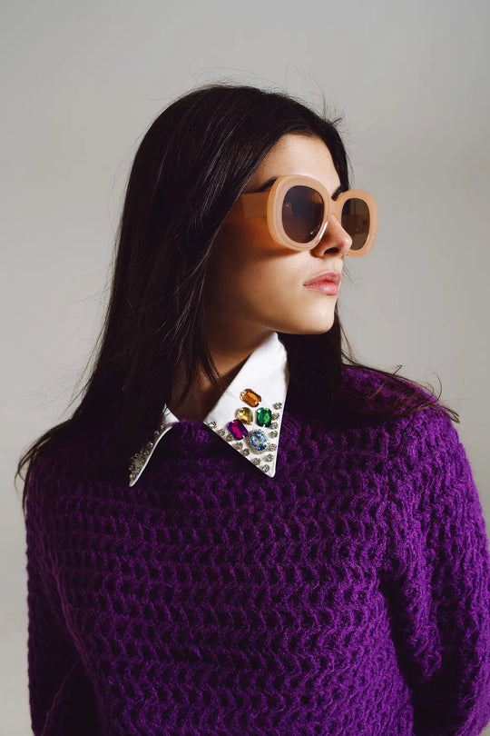 Oversized Circular Sunglasses in Tan - BEIGE / ONE - Sunglasses