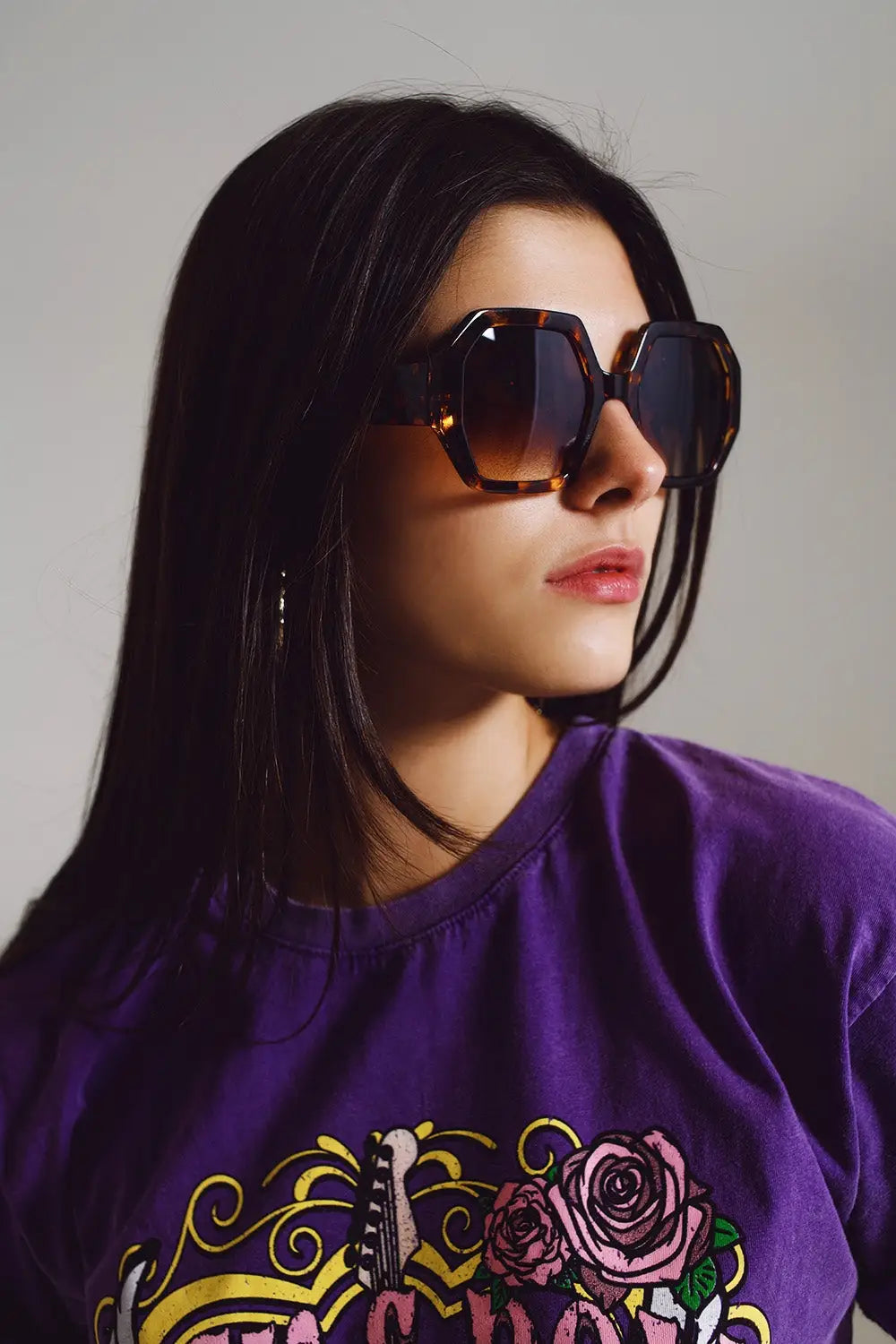 Hexagonal Oversized Sunglasses In Dark Tortoiseshell - BROWN / ONE - Sunglasses