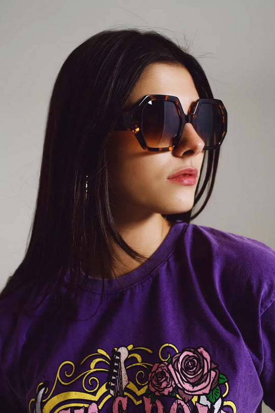 Hexagonal Oversized Sunglasses In Dark Tortoiseshell - BROWN / ONE - Sunglasses