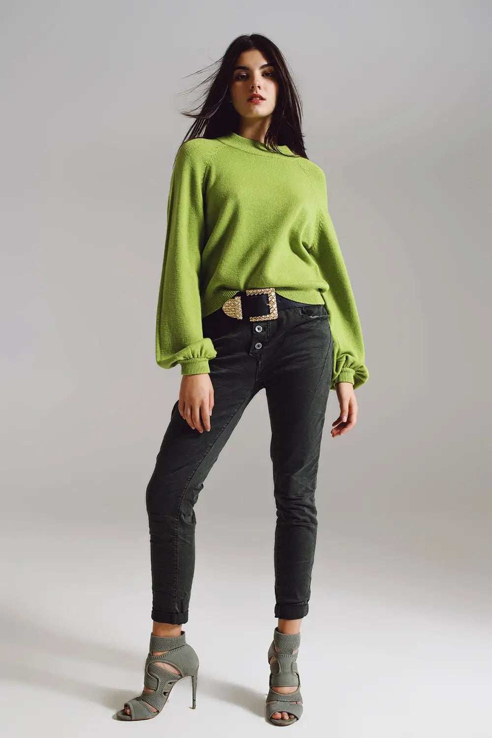 Skinny jeans with visible buttons in military green - Colored Jeans
