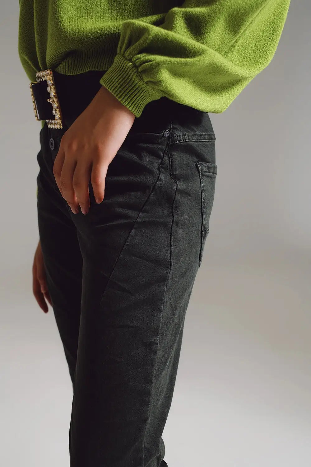Skinny jeans with visible buttons in military green - Colored Jeans