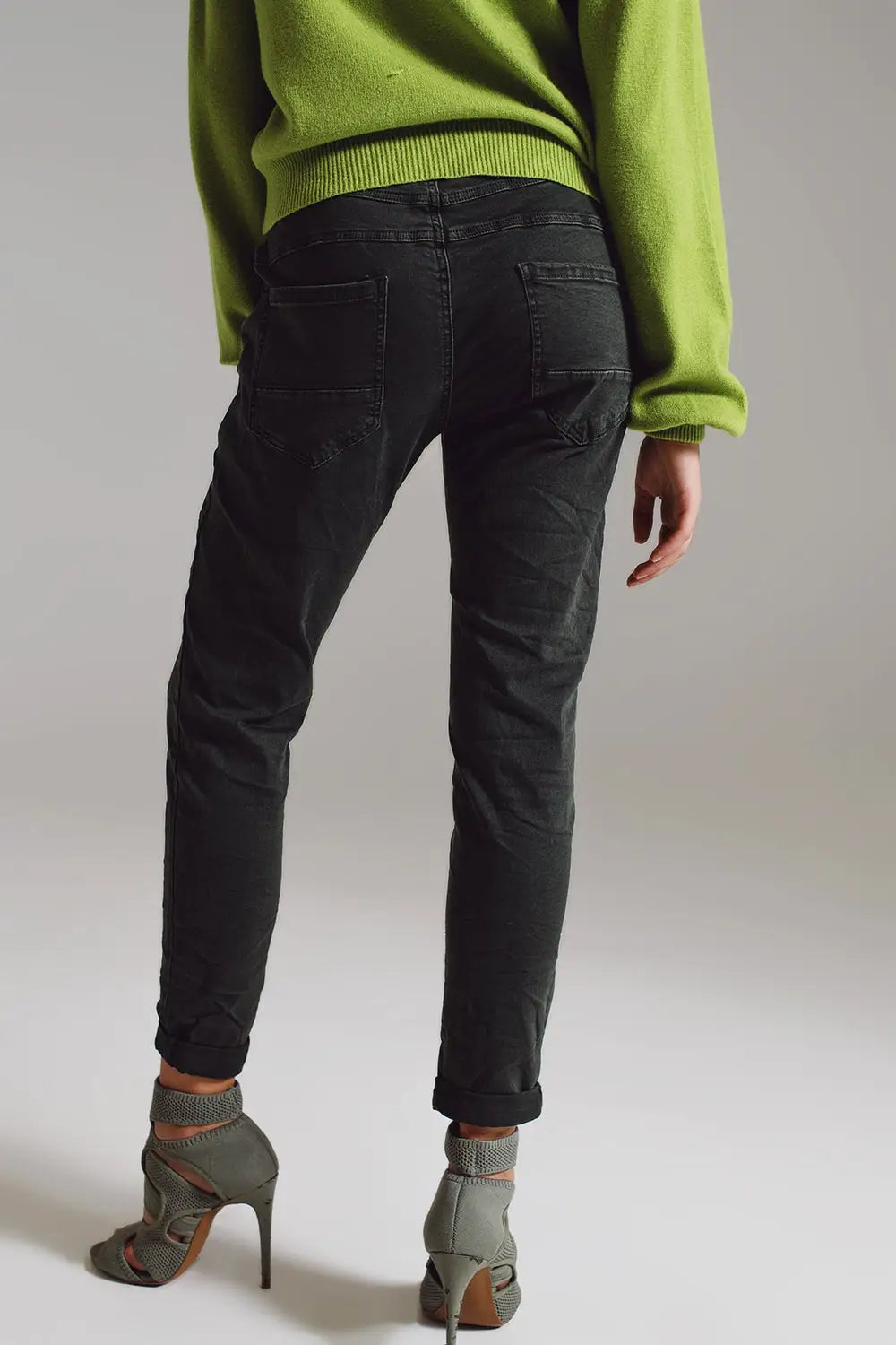 Skinny jeans with visible buttons in military green - Colored Jeans