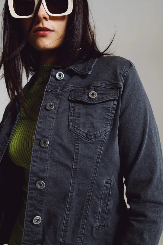 Tailored denim trucker jacket in stone grey - Jackets