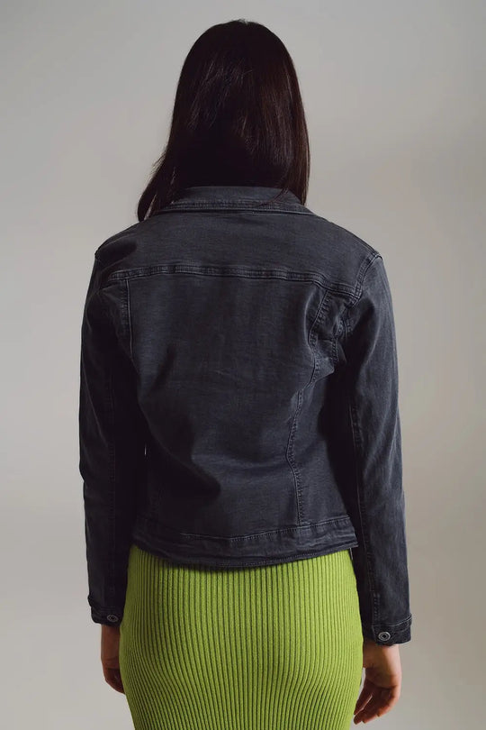 Tailored denim trucker jacket in stone grey - Jackets