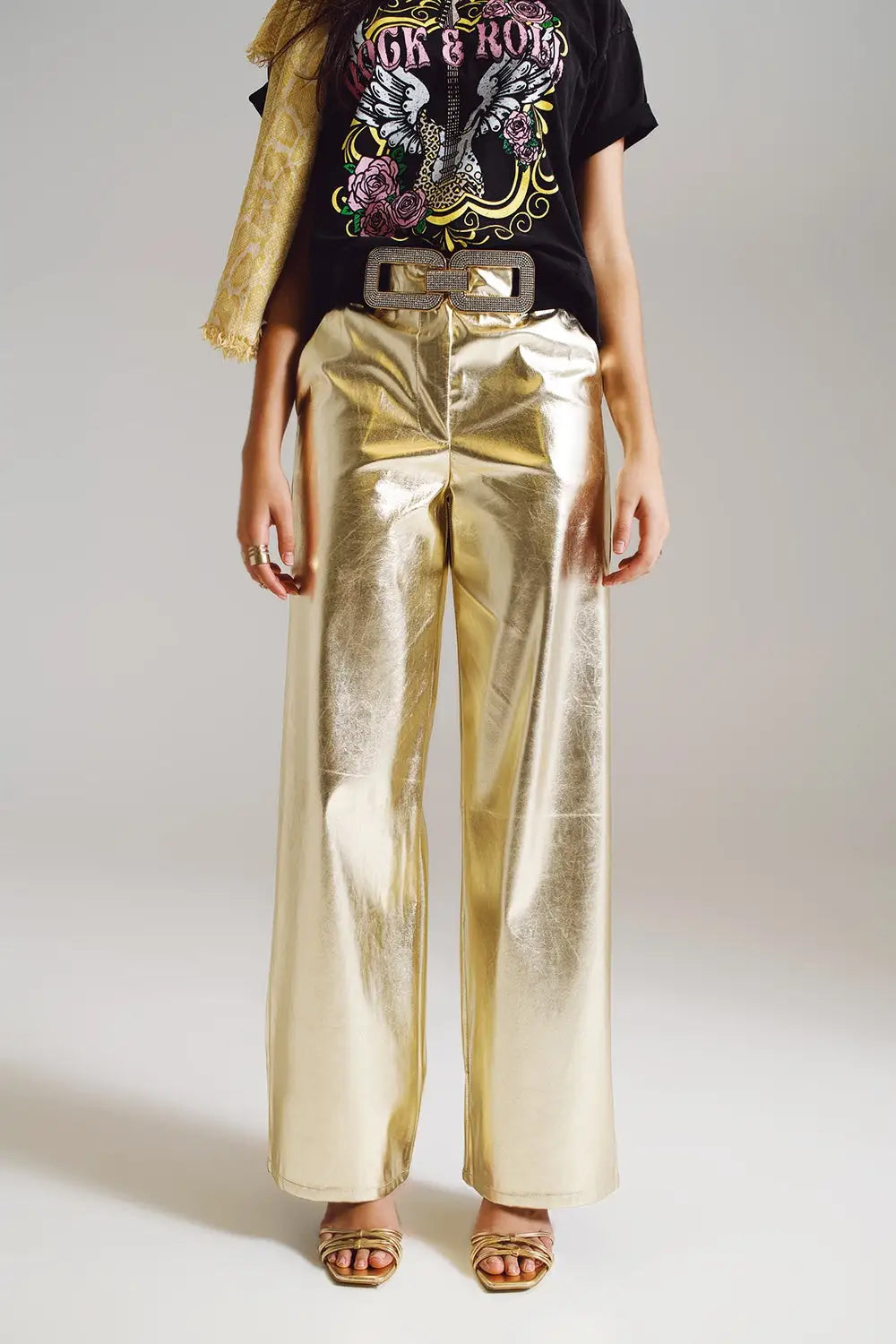 Metallic Straight Leg Pants in gold - Pants