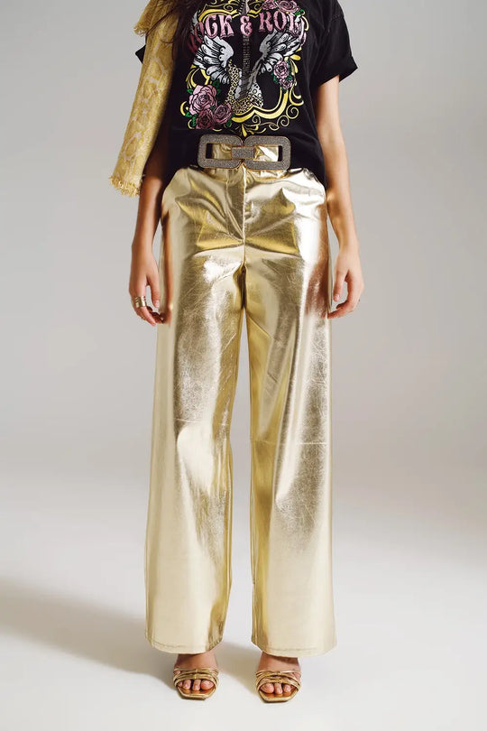 Metallic Straight Leg Pants in gold - Pants