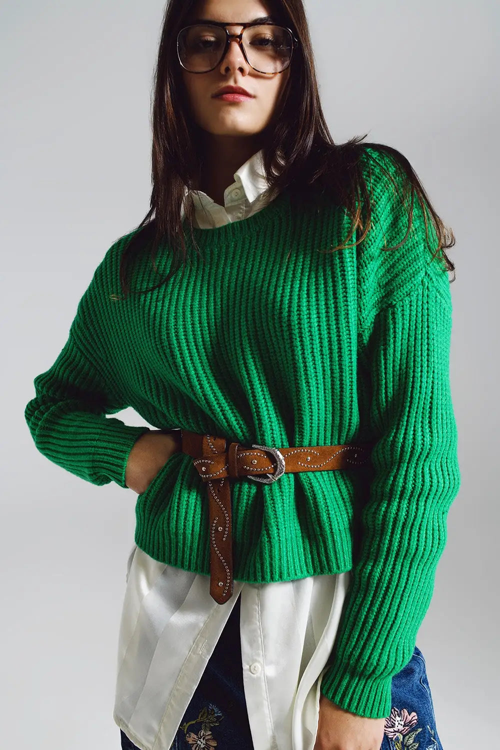 Relaxed waffle knit jumper in bright green - GREEN / ONE - Sweaters