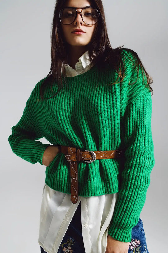 Relaxed waffle knit jumper in bright green - GREEN / ONE - Sweaters
