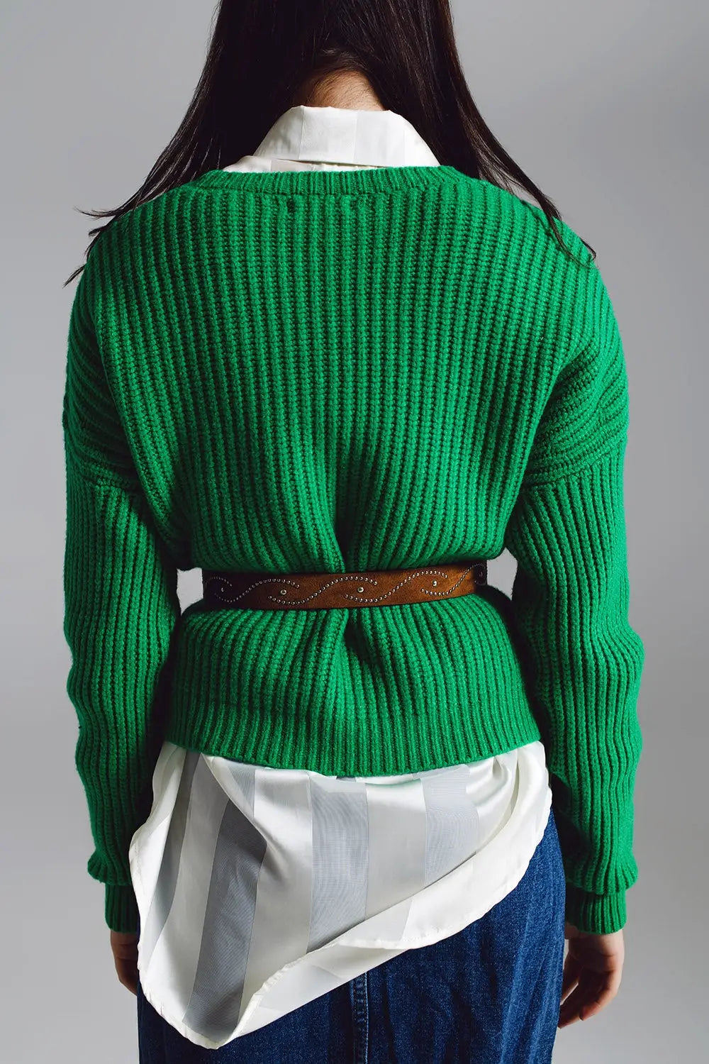 Relaxed waffle knit jumper in bright green - GREEN / ONE - Sweaters
