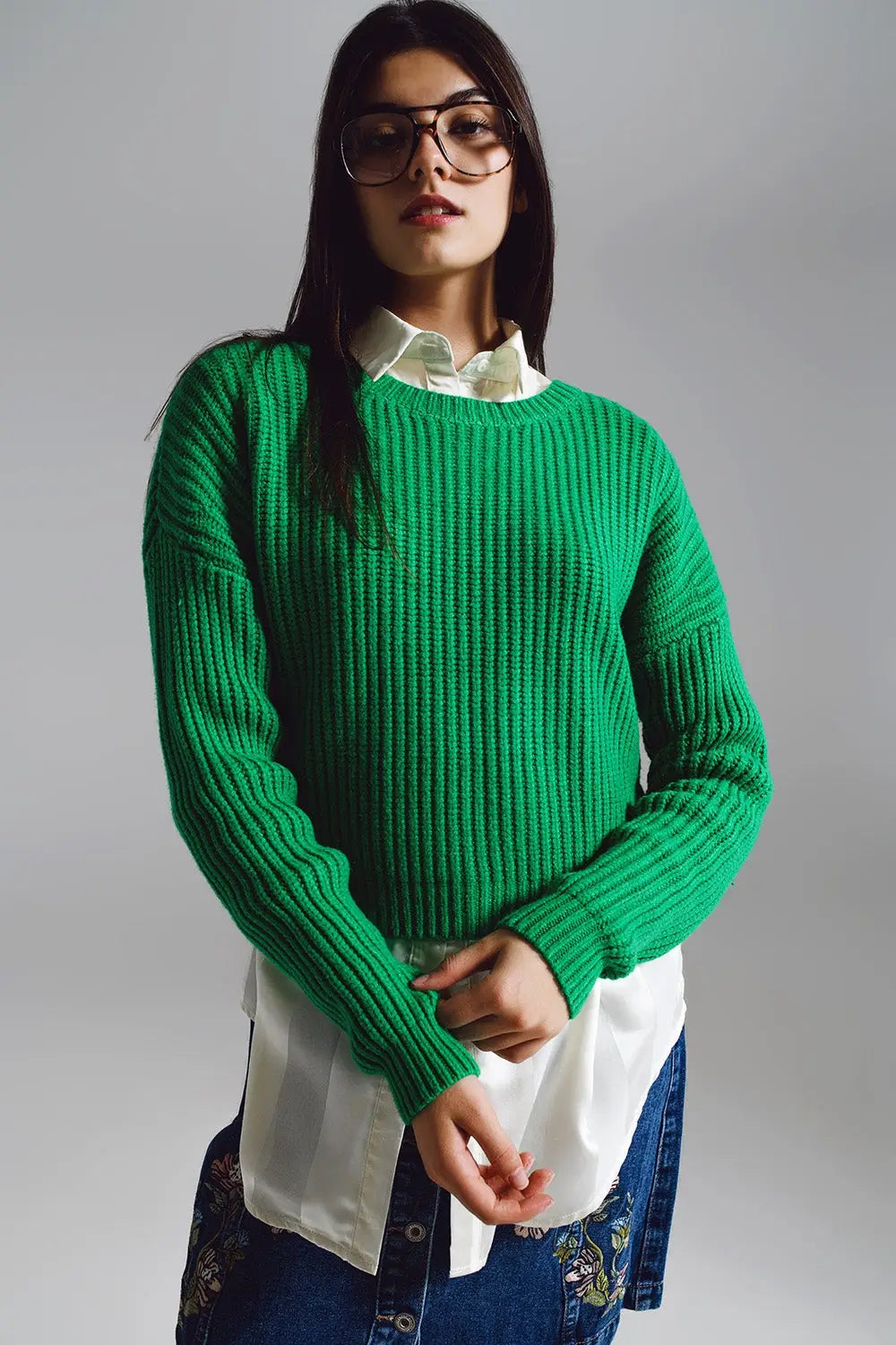 Relaxed waffle knit jumper in bright green - GREEN / ONE - Sweaters