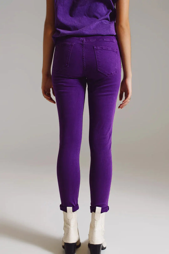 Purple ankle skinny jeans with soft wrinkles - Colored Jeans