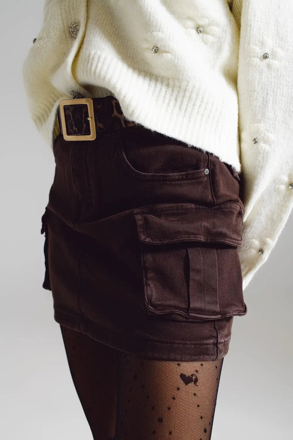 Cargo Mini Skirt in Dark Brown - Skirts